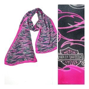 Harley Davidson Silk Scarf Magenta Charcoal Hand Rolled 11,5x58 inches